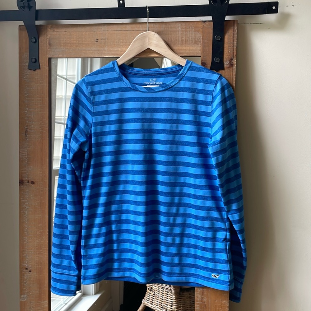 Vineyard Vines Striped Performance Crewneck Long Sleeve Tee Size S